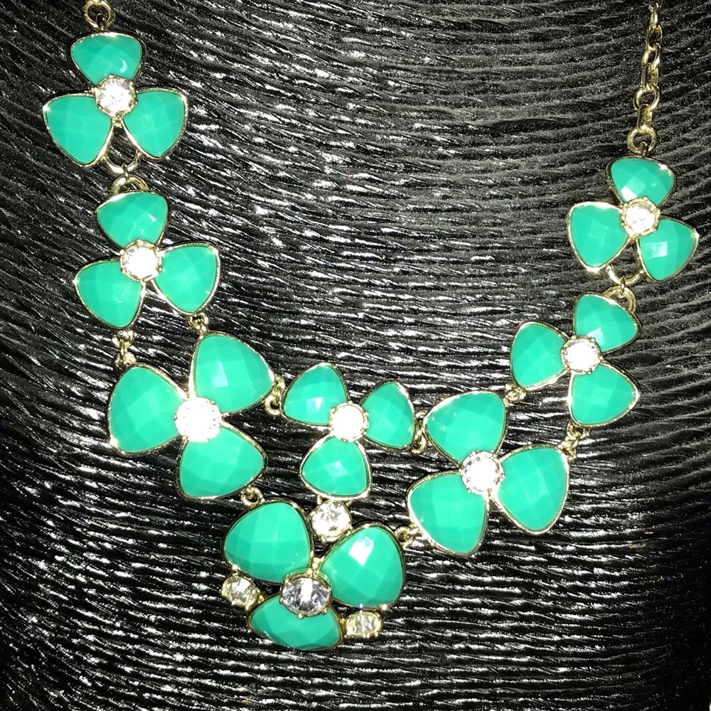 Anne Klein Turquoise and Rhinestone Flower Necklace